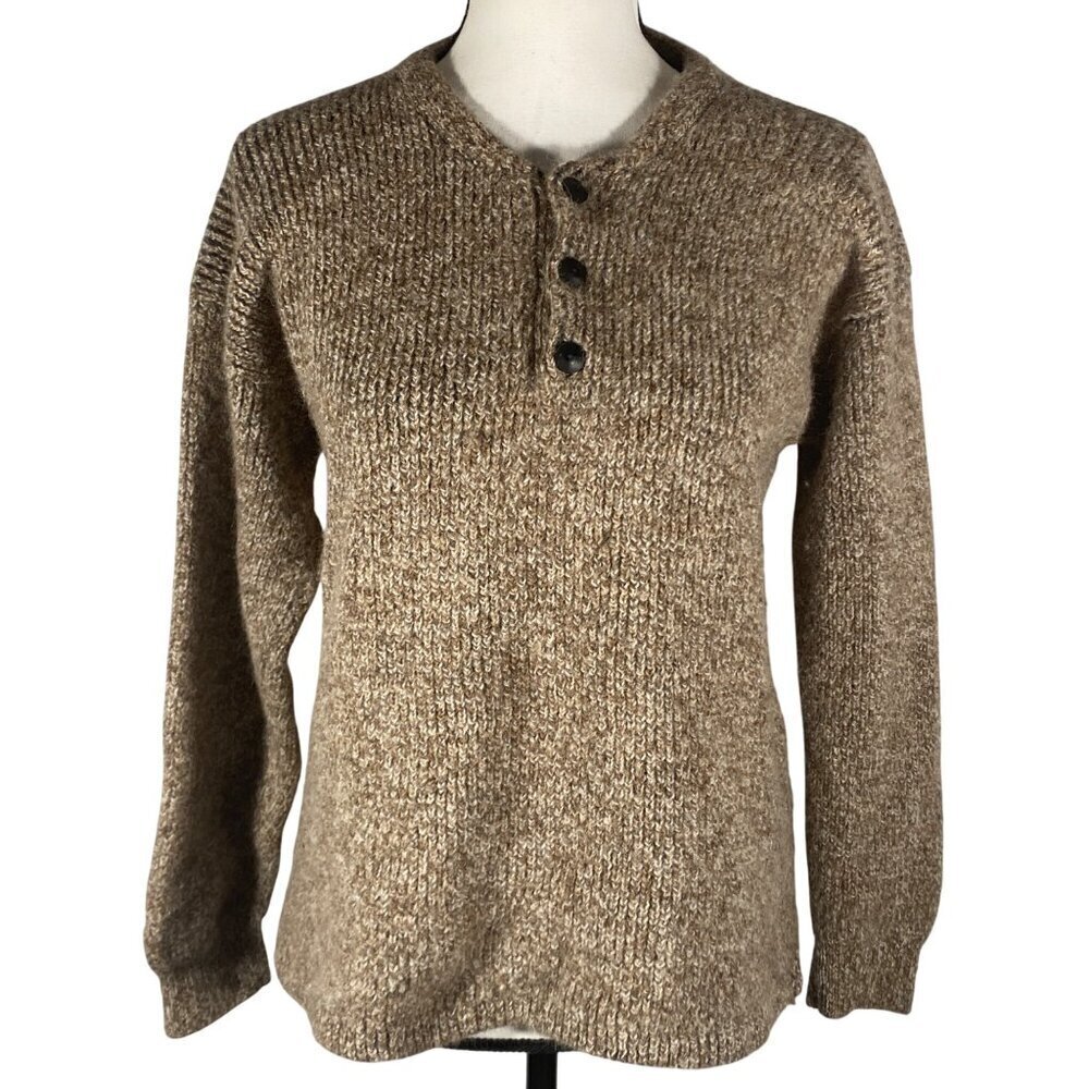 Peruvian Link Alpaca Collection Brown Henley Sweater M 100% Alpaca Knit Pullover